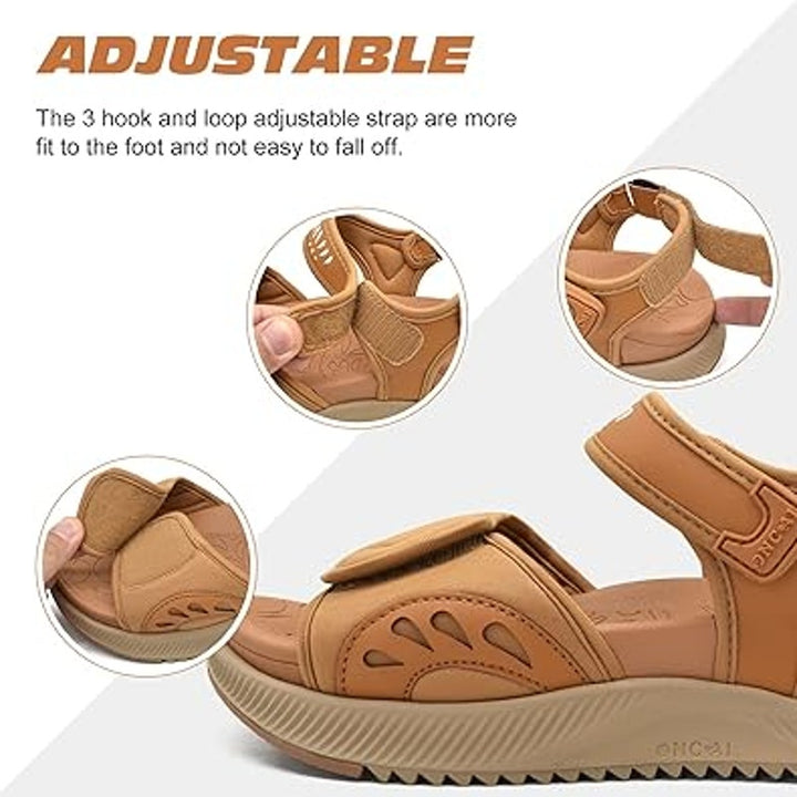 Oncai Womens Size 8 Gold Tan Hook Loop Arch Support Open Toe Walking Sandals
