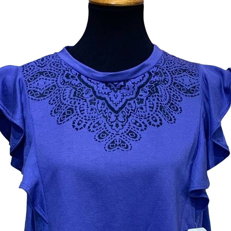 New Isabel Maternity Small Ruffled Sleeve Rayon Fancy Cut Out Flowy Blouse Top