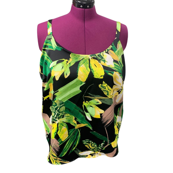 New Bar III Womens Plus Size 2X Sleeveless Yellow Floral Career Separate Top