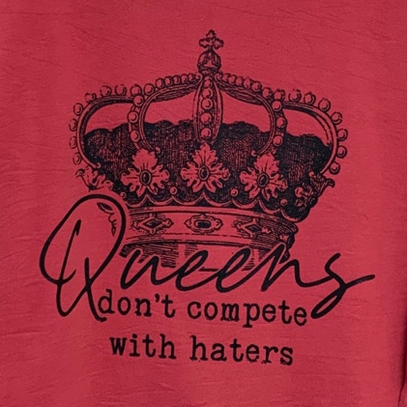 Upcycled Hand Printed Womens 3X Queens Dont Compete With Haters Crown Sweatshirt