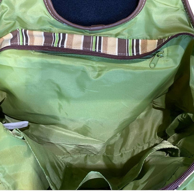 Sequin Striped Green Gold Brown Cotton Canvas Handbag Purse Tote Bag