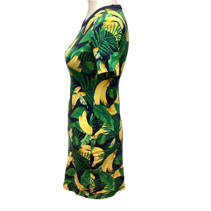 Old Navy Womens XS Banana Lime Fern Body Con Cotton Blend Knee Length Dress