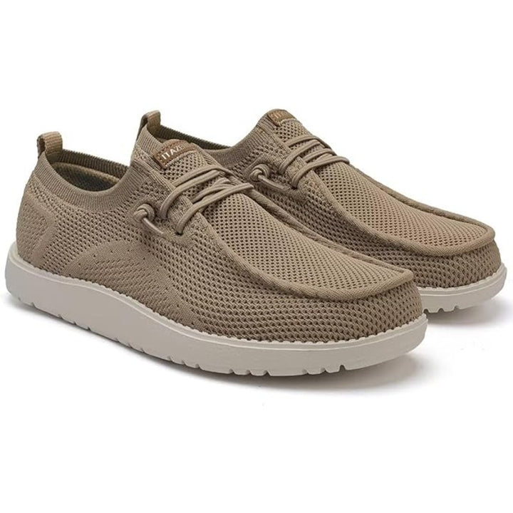 Itazero Womens 12W Wide Tan Canvas Mesh Slip On Arch Support Loafer Shoes