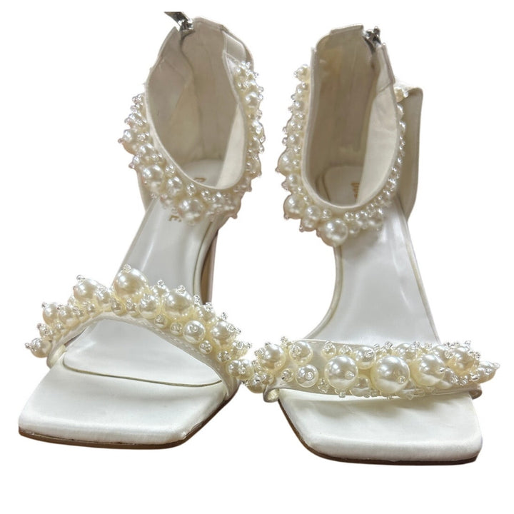 New Goserce Womens Size 11 White Pearl Satin 4" Stiletto Heel Ankle Strap Shoes