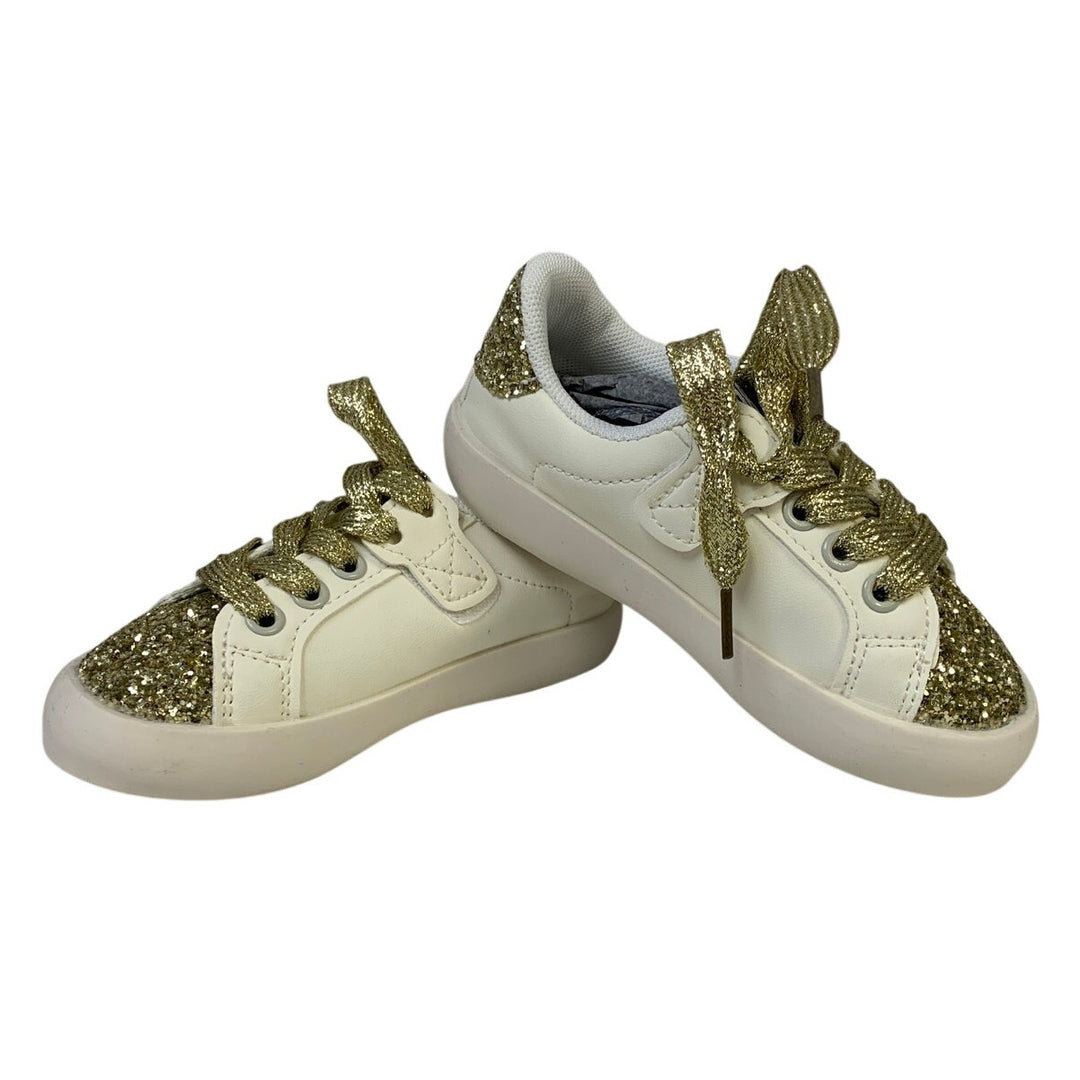 Qimaoo Toddler Girls Size 9.5 Gold Glitter Sneakers Lace Up Round Toe Shoes