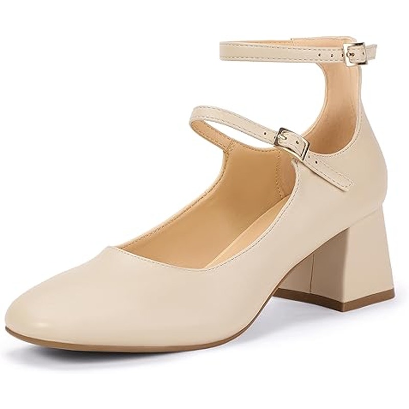 Idifu Womens Size 8.5 Tan Mary Jane 2.25" Block Heel Closed Toe Heel Shoes