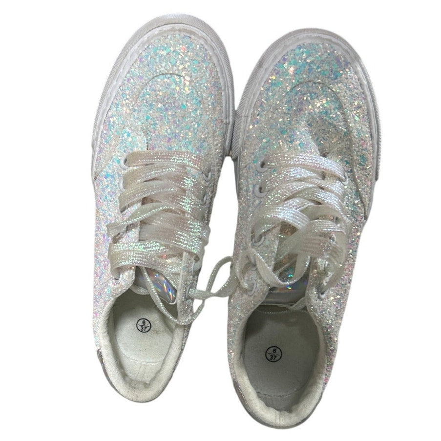 Jeekopeg Womens Size 6 White Glitter Platform Thick Sole Lace Up Walking Shoes
