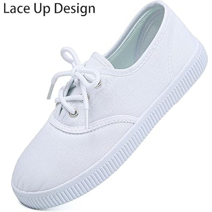 Big Girls Size 13 Basic White Canvas Lace Up Non Slip Comfortable Sneaker Shoes