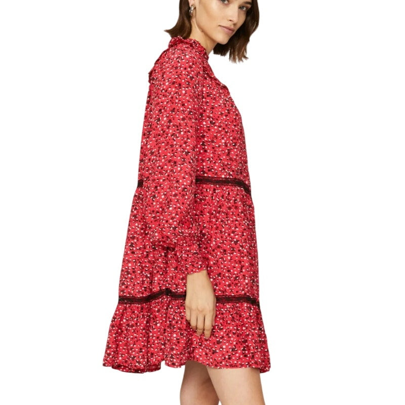 Scotch &amp; Soda Womens XL Red Floral Crepe Long Sleeve Smocked Cottage Shift Dress