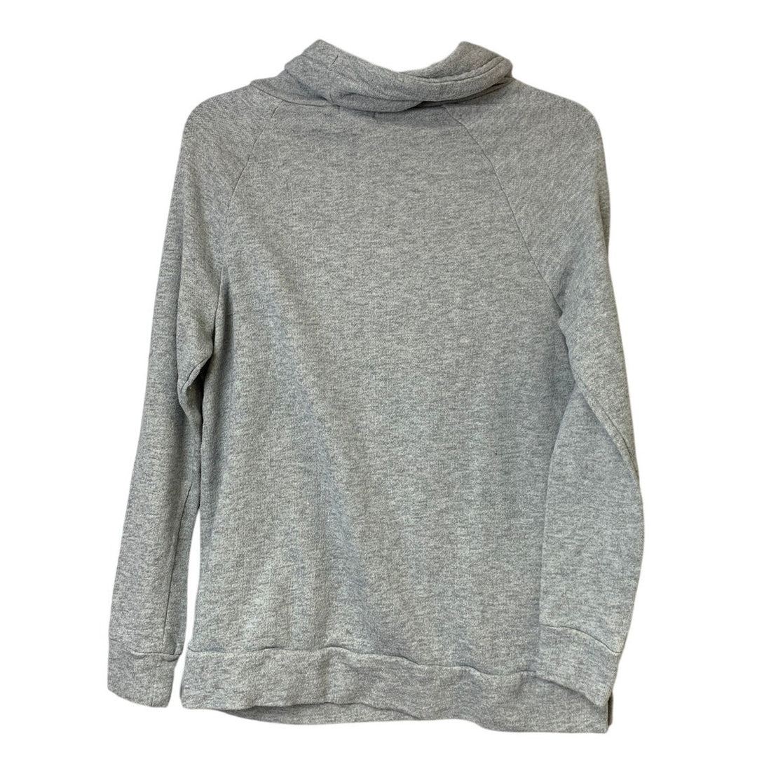Upcycled Hand Printed Womens Medium Gray Spring Floral Long Sleeve Sweatshirt