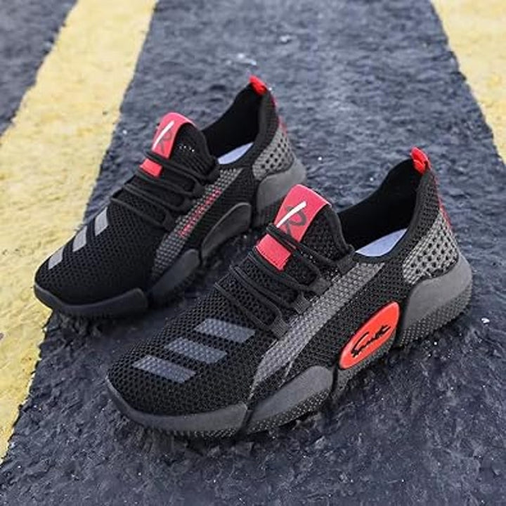 New Time to the Music Mens Size 10 Red Black Mesh Lace Up Athletic Sneaker Shoes