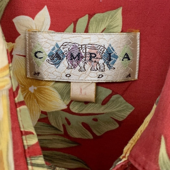 Lot of 2 Campia Moda Mens Large Tropical Blue Red Short Sleeve Button Up Shirts