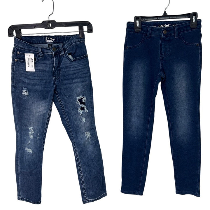 Lot of 2 Art Class Cat &amp; Jack Girls Size 8 Adjustable Waist Denim Blue Jeans