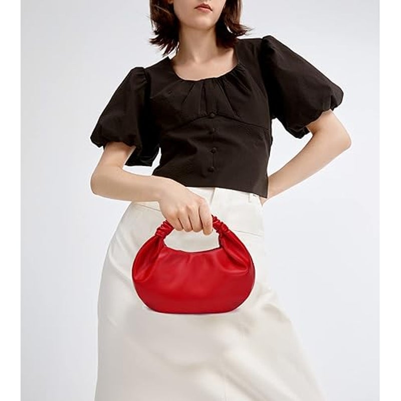 New Small Cute Red Mini Hobo Cloud Shaped Super Soft Faux Leather Clutch Purse