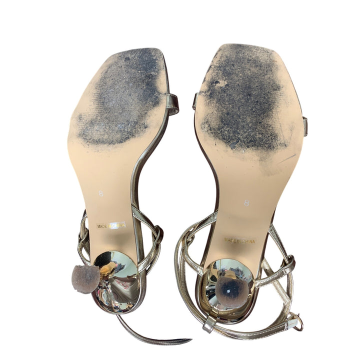Modatope Womens Size 8 Shiny Gold Open Toe 2.75" Heel Ankle Strap Sandal Shoes