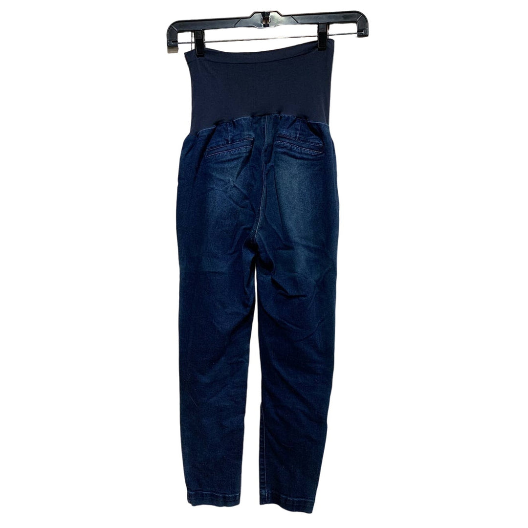 Indigo Blue Medium Maternity Stretch Panel Cotton Blend Denim Tapered Jeans