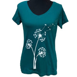 Hand Printed Upcycled Large Dandelion Make a Wish 100% Cotton Short Sleeve Tee