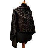Handmade Upcycled Black Floral Flocked Lightweight Shimmery Flowers Poncho