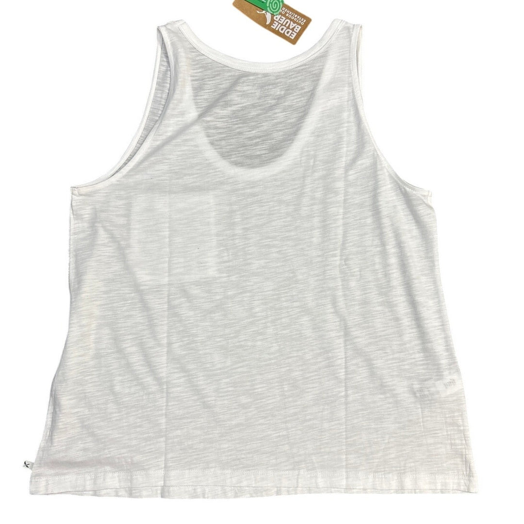New Eddie Bauer Womens White Slub Tencel Cotton Blend Gatecheck Pocket Tank Top