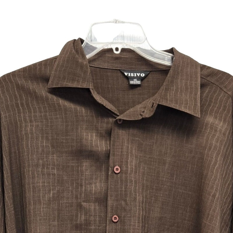 Visivo Mens 3XL 100% Polyester Textured Grid Long Sleeve Button Up Shirt