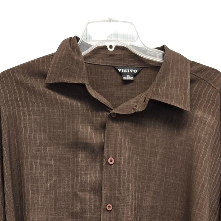 Visivo Mens 3XL 100% Polyester Textured Grid Long Sleeve Button Up Shirt