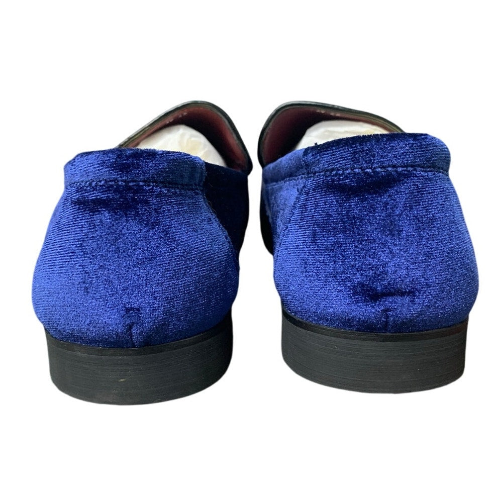 LCQL Mens Size 14 Blue Velvet Gold Accent Luxury Slide On Loafer Formal Shoes