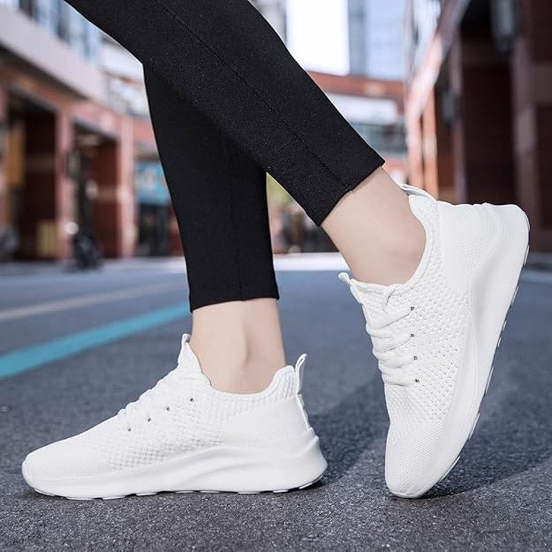 New Women Size 8.5 White Breathable Mesh Lace Up Non Slip Walking Athletic Shoes
