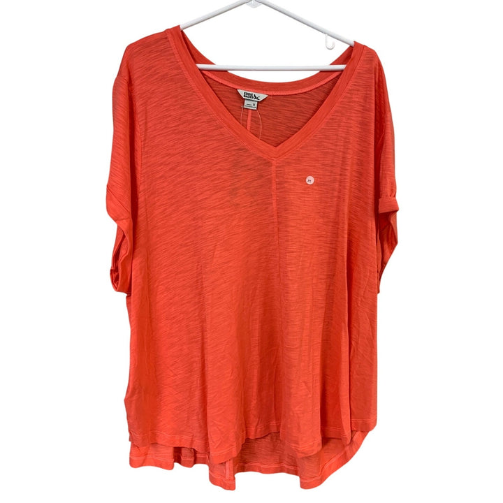 2 New Eddie Bauer Womens 3X Blossom Grapefruit SS Gatecheck V Neck Tee Shirts