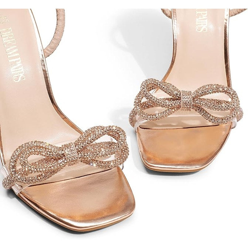 Dream Pairs Womens 9.5 Shiny Gold Silver Rhinestone Clear Strap 4.5" Heel Shoes