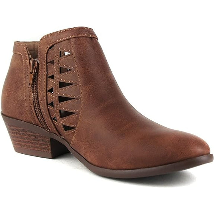 New Soda CHANCE Women Size 9W Wide Perforated Cut Out Stacked Block Heel Booties
