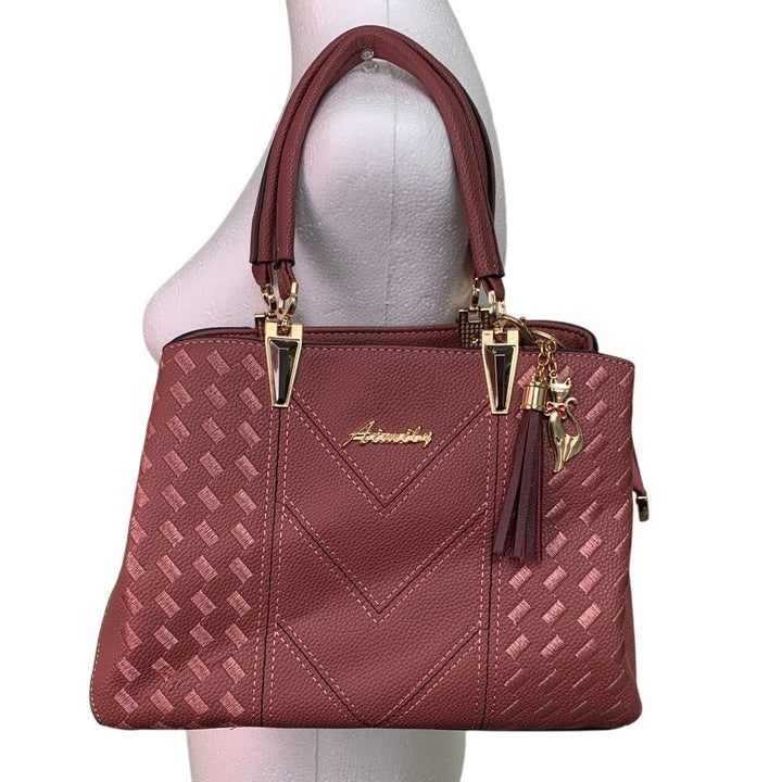Alarion Aimily Mauve Rose Womens Zipper Close Cat Charm Purse Handbag Bag