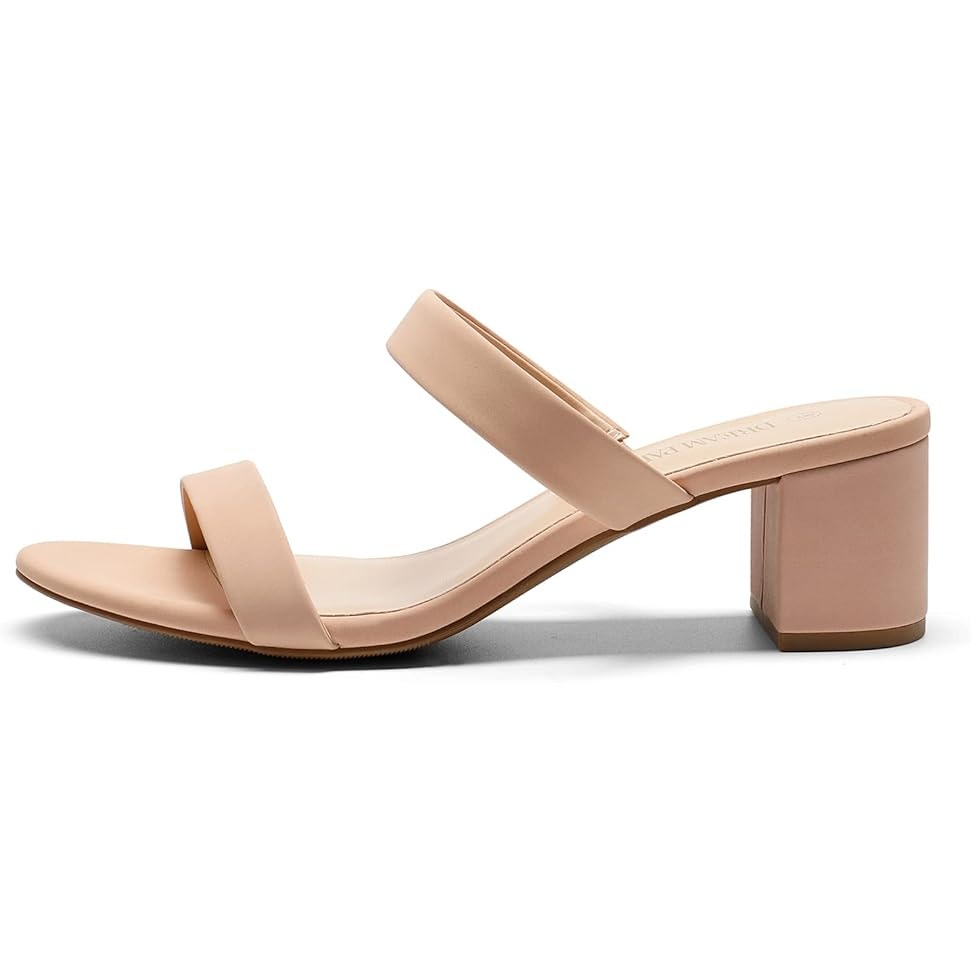 Dream Pairs Womens Size 8.5 Tan Open Toe Slide On 2.5" Block Heel Sandal Shoes