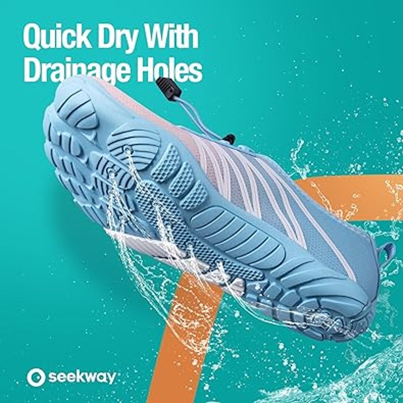Seekway Womens Size 9 Blue Pink White Drawstring Quick-Dry Aqua Sock Water Shoes