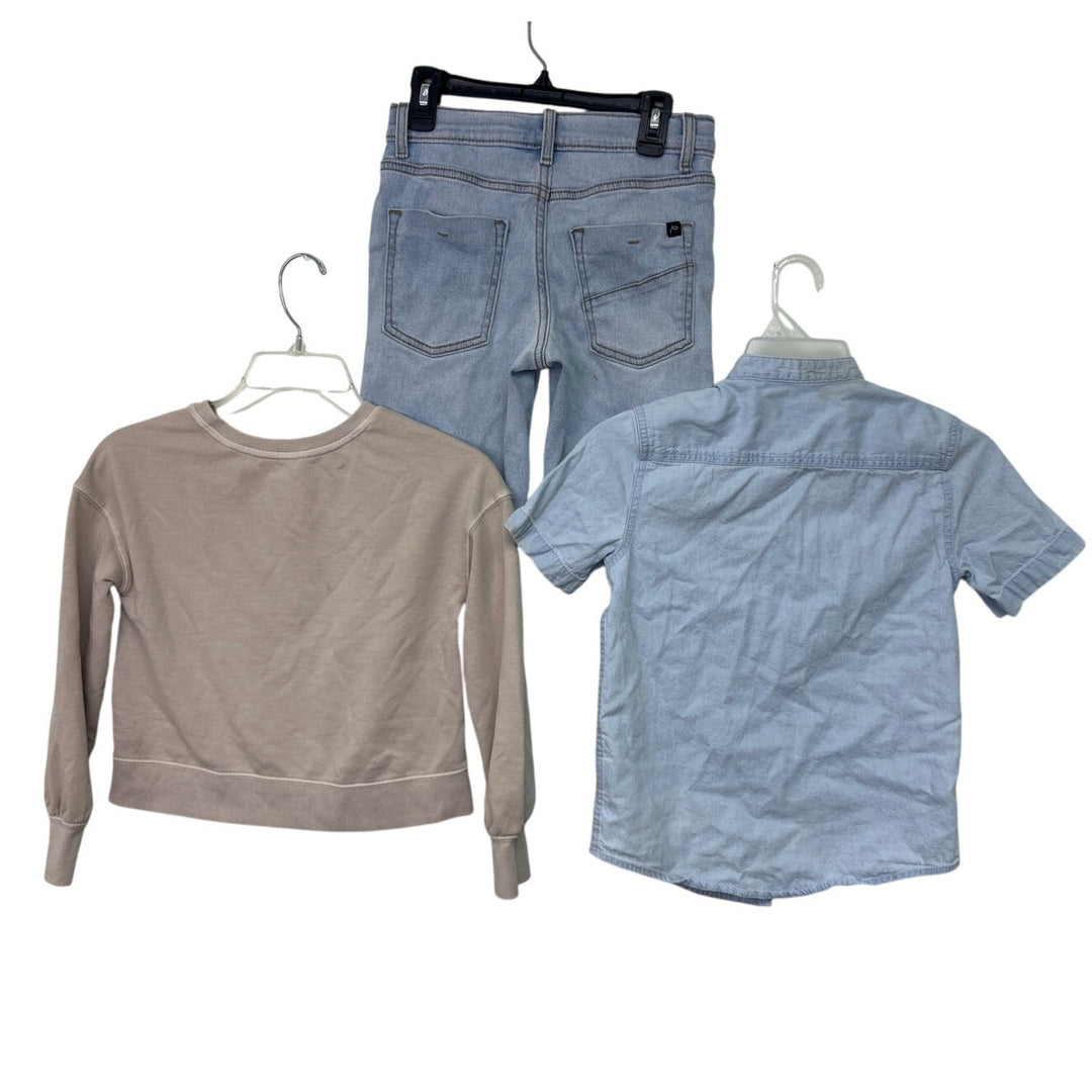 Lot of 3 New Girls Medium (8) Seek Happy Sweatshirt Jean Shorts Button Up Shirt