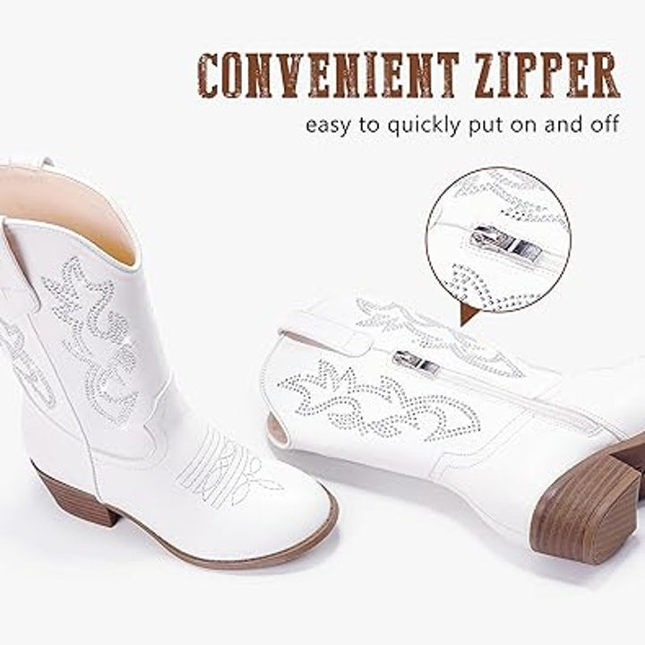 Laurmosa GIrls Size 6 White Faux Leather Silver Sparkle 1.5" Heel Cowboy Boots