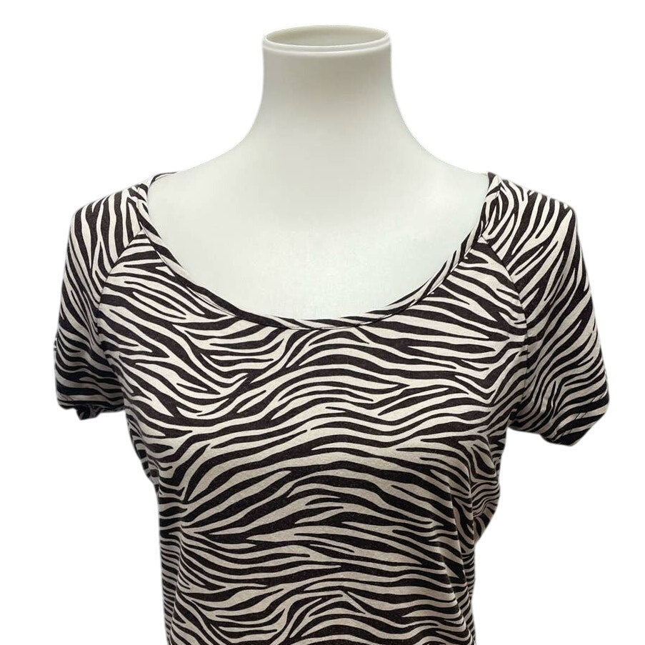 Michael Kors Womens Medium Zebra Stripe Short Sleeve Stretchy Rayon Blend Top