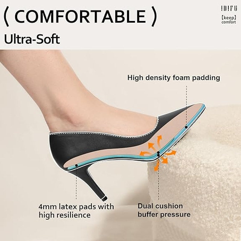 IDIFU Womens Size 7.5 Black 3" Stiletto Heel PU Leather Closed Pointed Toe Shoes