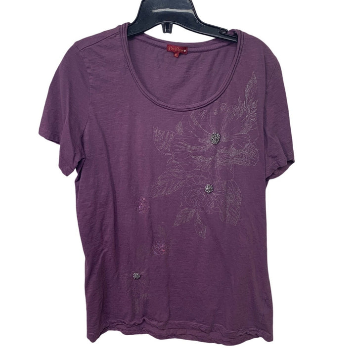 Lot of 3 Womens XL Green Purple Bling Floral Short Sleeve Summer Tops Shirts