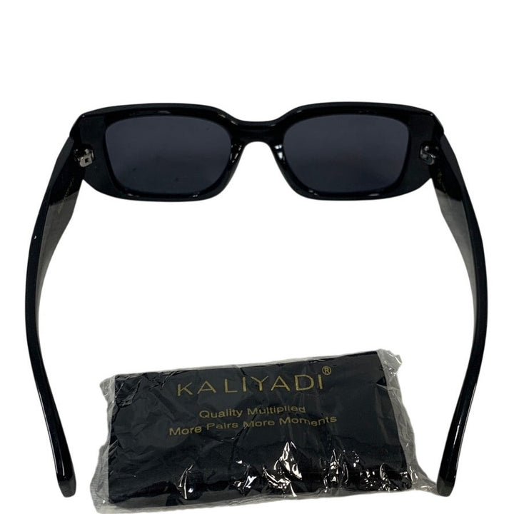 Kaliyadi UKCA Black Plastic Rectangular Sunglasses Eyewear w Cleaning Cloth