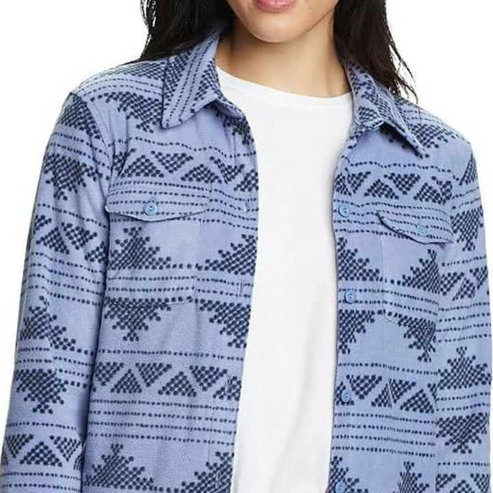 New Eddie Bauer Womens Blue Fast Fleece Button Up Long Sleeve Shirt Jacket