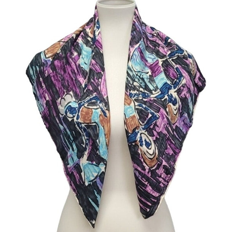 Vintage Artistic Dancing Women w Fans Abstract Art Fashion Scarf