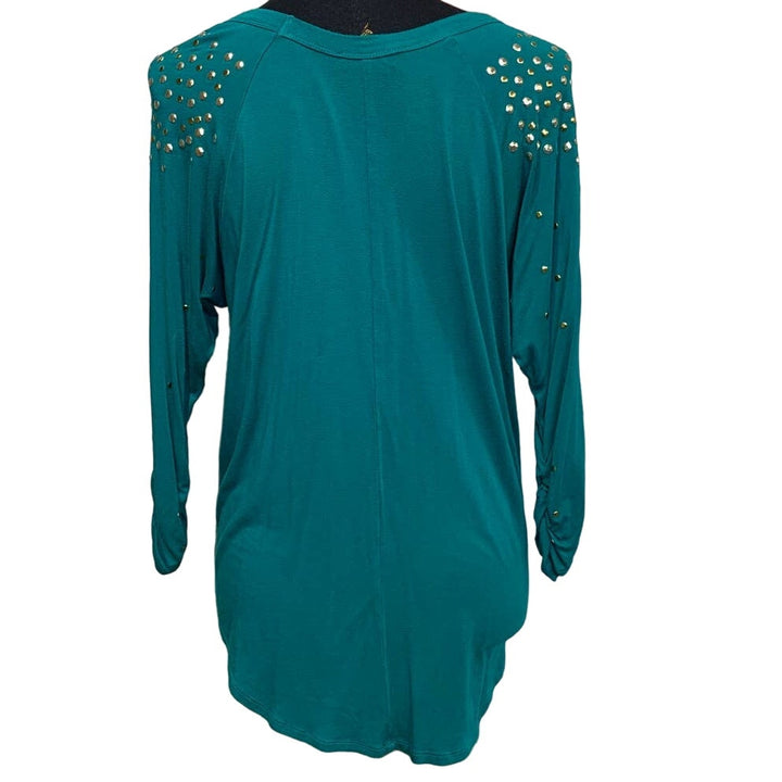 Grace Elements Small Gold Silver Studded Ruched 3/4 Sleeve Lightweight Blouse