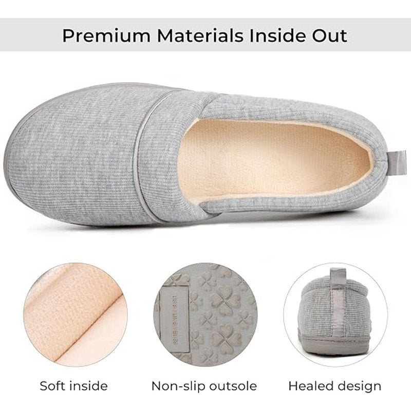 HomeTop Womens Size 8 Gray Comfy Loafer Lightweight Memory Foam House Slippers
