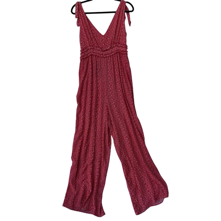 NWT New Shinestar Womens Medium Red White 100% Rayon V-Cut Sleeveless Jumpsuit