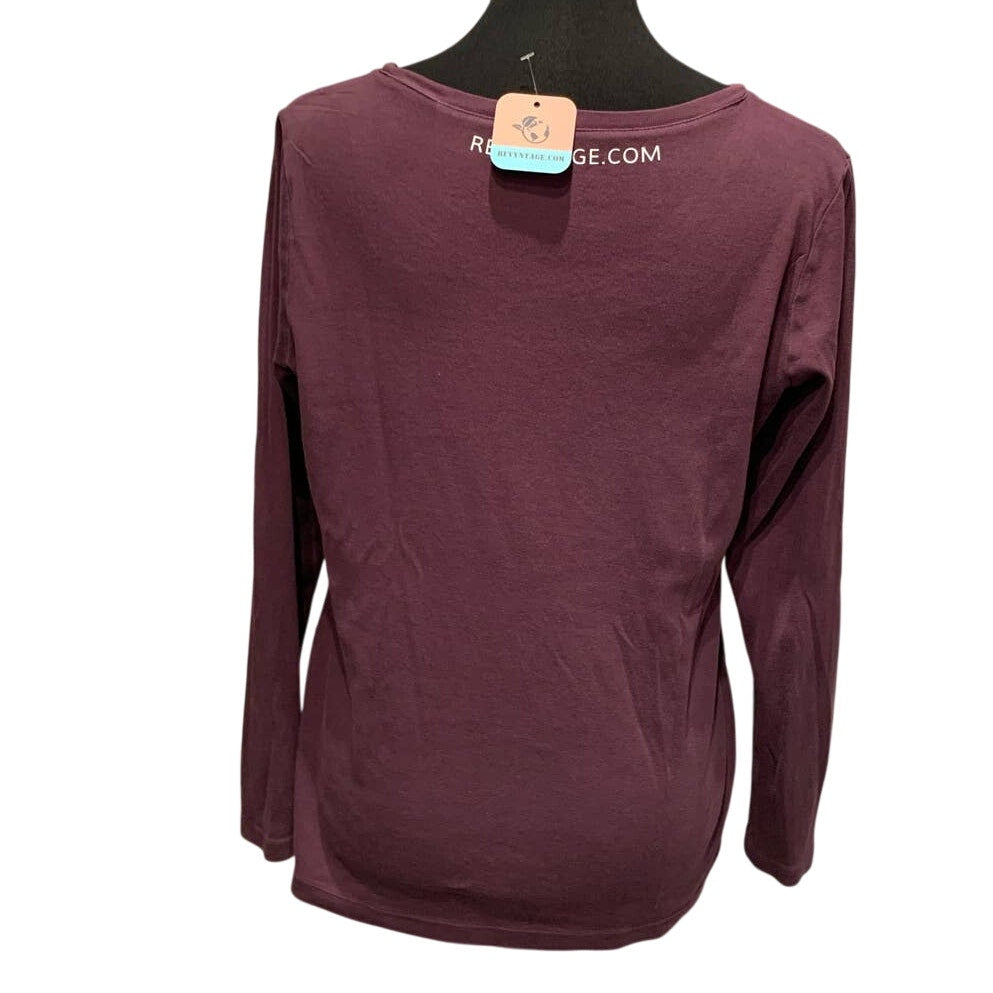 Hand Printed Upcycled Womens Large Saving the Planet Superpower Long Sleeve Tee