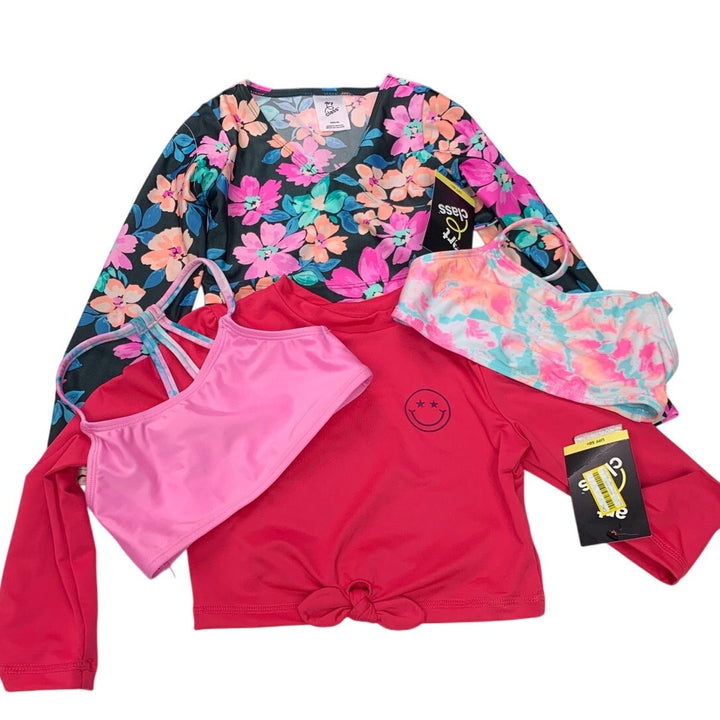 Lot of 4 Art Class Cat &amp; Jack Girls XS Long Sleeve &amp; Bikini Swim Tops ONLY