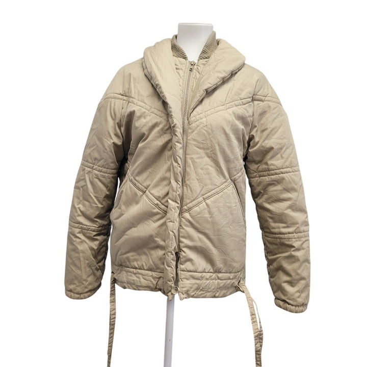 Vintage Womens Medium Full Zip Tan Adjustable Waist Warm Winter Puffer Coat