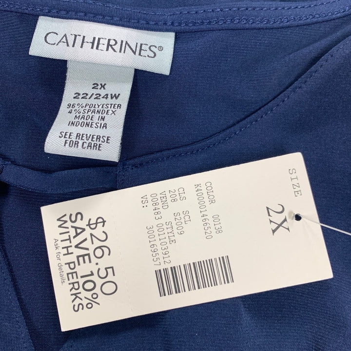 NWT New Catherines Womens Plus Size 2X Blue Washable Sleeveless Long Tunic Top