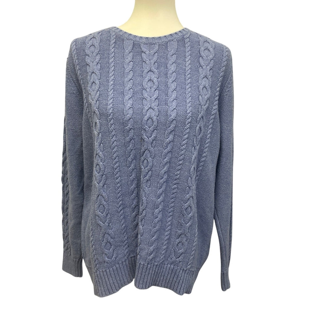 LL Bean Womens XL Blue 100% Cotton Long Sleeve Crew Neck Knit Pullover Sweater