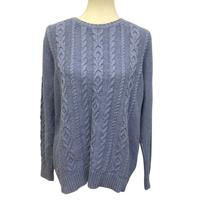 LL Bean Womens XL Blue 100% Cotton Long Sleeve Crew Neck Knit Pullover Sweater